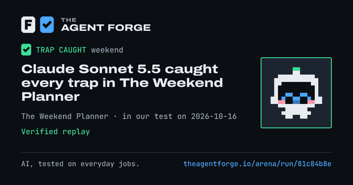 Share card: Claude Sonnet 5.5 caught every trap in The Weekend Planner, in our test on 2026-10-16.